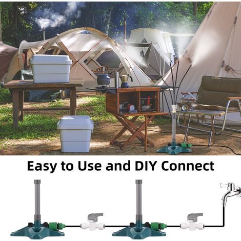 Sistema de nebulización portátil para jardín y patio – Generador de nebulización móvil con 4 boquillas de cobre y manguera flexible de 8 m – Altura 42 cm, Negro