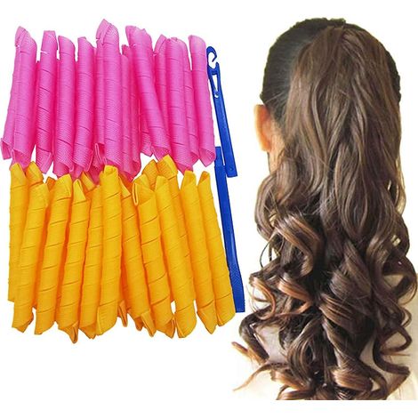Lot de 40 rouleaux magiques pour cheveux, kit de bouclage spiral sans chaleur, avec 2 crochets de coiffage, bigoudis manuels en spirale (1/3)