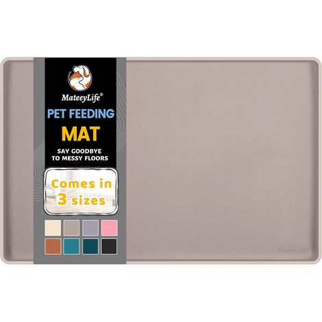 Anti Glisse Tapis Gamelle Chien et Chat, Tapis Silicone Gamelle pour Chien, Plateau pour Bol Chat Grande Taille, Set de Table Silicone Taupe, 45 x 30 cm (1/5)