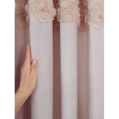 Tenda in velluto rosa chiaro con rose 130x250 cm - velluto, nastro arricciato (1/5)