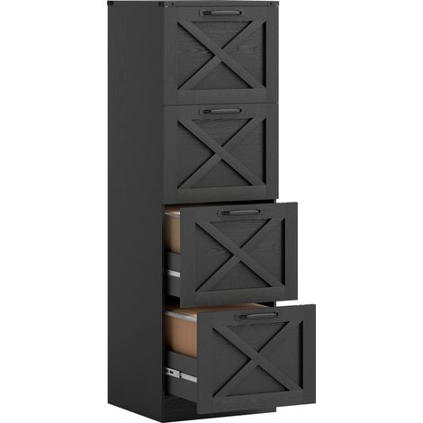 Caisson de bureau - HOMCOM - 4 tiroirs, dossiers suspendus pour formats lettre/A4, style rustique - bois - 40x40x131cm - noir (1/5)