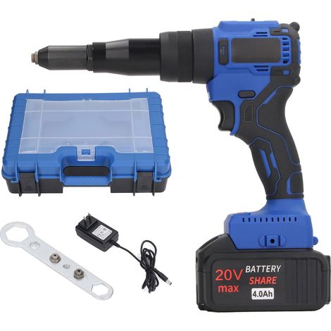 Pince à riveter électrique automatique avec lampe LED, outil de rivetage à batterie lithium 4000mAh, 100-240V AC prise américaine, pour usage domestique et professionnel (1/5)