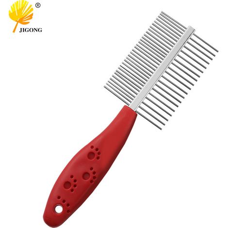 Peigne pour animaux avec aiguilles en acier inoxydable, double rangée, peigne anti-puces, peigne de toilettage pour chiens, outil de toilettage et de nettoyage pour chats, élimine les poils morts. (1/5)