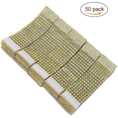 Ensemble de ronds de serviette décoratifs en ruban et strass argentés (50 pence)-NANOTEH (1/5)