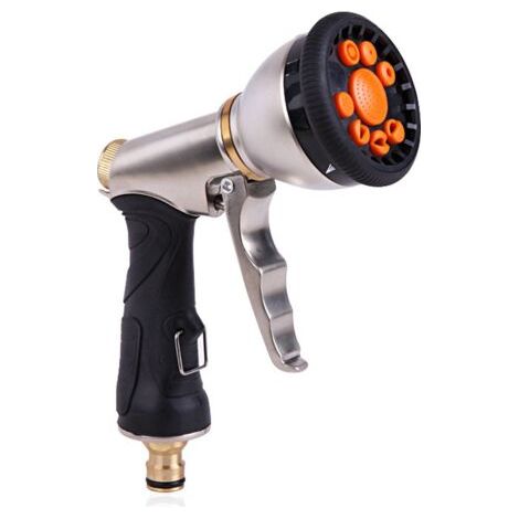 Pistola a spruzzo per tubi da giardino con ugello regolabile, pistola ad acqua in metallo ad alta pressione a 9 posizioni, spruzzatore portatile (1/5)