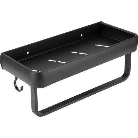 Étagère de salle de bain murale en aluminium, panier de rangement creux de 30 cm (une seule couche avec tringle et 5 crochets) (1/5)