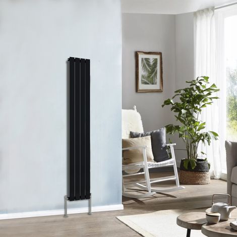 Designer Radiator 1600x272mm Single Flat Panel Vertical Black (1/5)