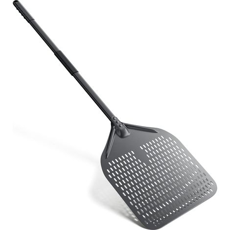 Pelle à pizza, 30 x 111 cm, perforée, en aluminium anodisé dur, pour glisser facilement sur la pierre à pizza, rectangulaire, grande surface et poignée amovible pour barbecue, four à pizza (1/5)