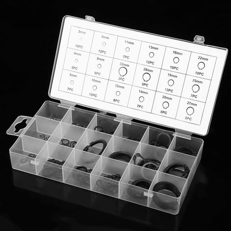 150-teiliges Sortiment an Sicherungsringen (3 mm – 32 mm), 18 Größen, inklusive Box (1/5)