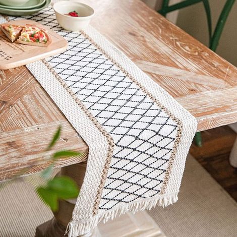 Table Runner - Cotton Linen Braided Runner 30 x 180 cm - Bohemian Farmhouse Style for Dining Table Dresser TV Stand - 1 Piece (1/5)
