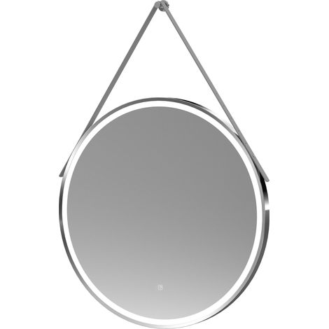 Balterley Quixhill Round Framed LED Touch Sensor Mirror with Demister & Strap, 800mm - Chrome/Grey