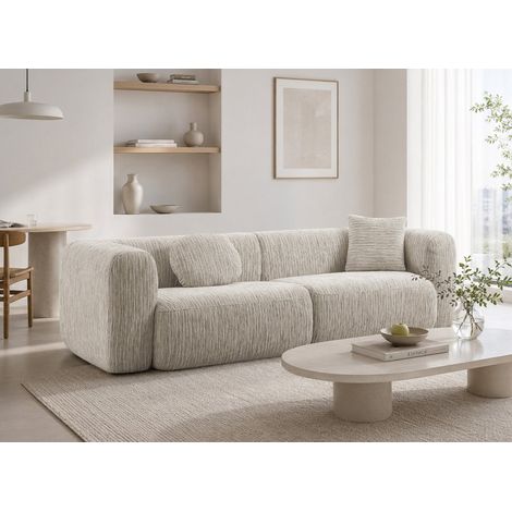 Canapé droit 3 places en velours texturé beige SAMANTHA (1/5)