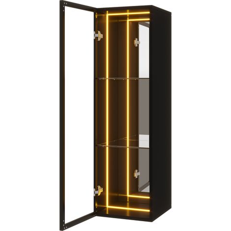 30 x 30 x 90 cm, Portes d’armoire à cadre en aluminium, verre trempé, trois compartiments de rangement, étagères réglables, barre lumineuse LED, charnières avec fonction soft-close, noir froid.28 (1/5)