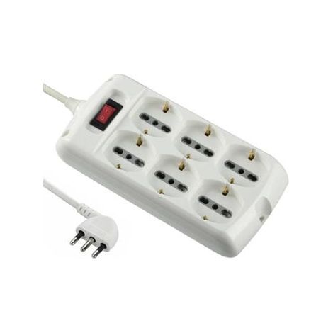Electraline 62060 Multipresa 6 Posti Polivalenti Schuko + 10/16A con Interruttore e Cavo, Bianco, 1.5 m (1/2)