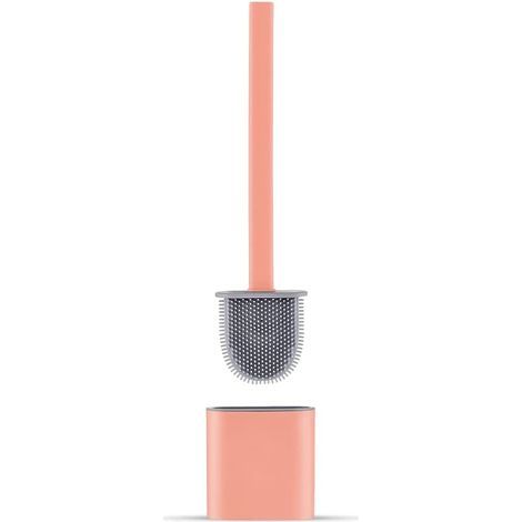 Brosse WC Silicone Plate- Brosse Toilette et Supports, Anti-goutte, Antibactérienne, Balayette WC Ventilée, Séchage Rapide sans Odeur, Balai WC Montage Mural/au Sol, Salle de Bain et WC, Rose (1/5)