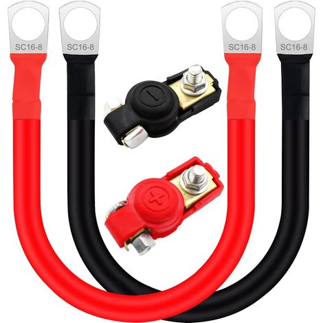 Cable Batterie avec Cosse Cable Onduleur Batterie 12V 24V Câble D'onduleur de Batterie 16mm² 5AWG SC16-8 pour Voiture, Camion, Solaire, Bateau, Moto (50cm+2BT) (1/5)