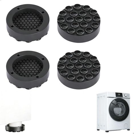 Anti-Vibration Washing Machine Mat, 4 Pieces, Non-Slip Washing Machine Pads, Foot Washing Machine with Suction Cups, Black (1/5)