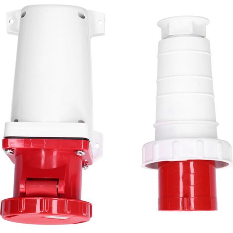 Kit prise et fiche industrielle étanche IP67 3 phases 4 broches 3P+E 63A 380-415V avec bague de verrouillage (1/5)