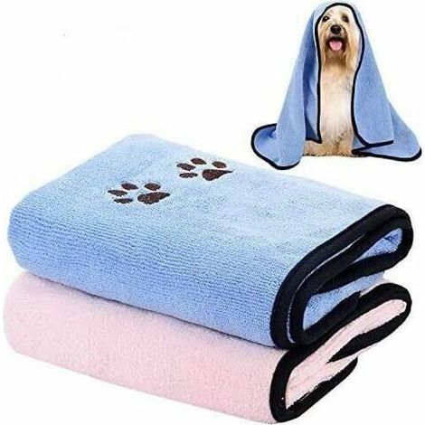 Serviette pour Chien 2 Pièces Serviettes Super Absorbantes pour Animaux Séchage Doux et Rapide Serviettes de Bain en Microfibre Bleu Rose (1/5)