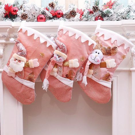 3 Pices Dcorations De Bas De Nol Rose Personnes Ges En Trois Dimensions Grandes Chaussettes De Bonbons Pendentif Cadeau De Nol (1/5)