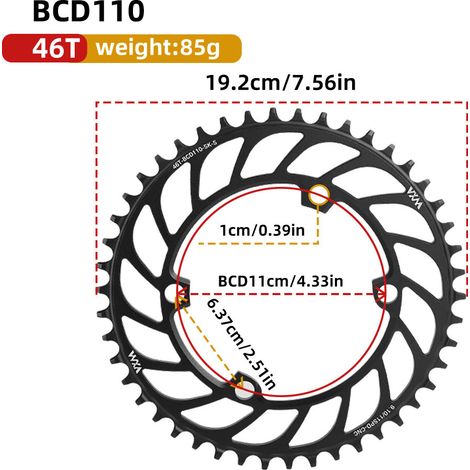 46T Plateau universel 4 trous à griffes pour vélo, mono-vitesse, entraxe 110 BCD, dents positives et négatives, 36T, 38T, 40T, 4250T, 58T (1/5)