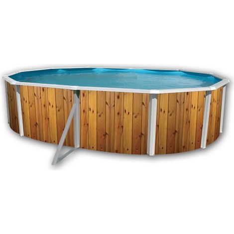 Kit piscine hors-sol acier ovale 5.50 x 3.66 x 1.20m – Décor bois – Filtration à sable 3.6m³/h – Échelle double incluse – TOI