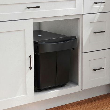 Poubelle sous évier coulissante tri sélectif 2x20L seaux amovibles 52x33.5x41 cm noir. Poubelle coulissante sous évier, gain de place et pratique. (1/5)