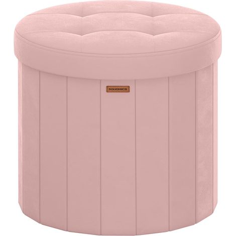 Sgabello contenitore rotondo poggiapiedi con coperchio rimovibile pieghevole facile da montare tessuto peluche orsacchiotto per camera da letto soggiorno ingresso rosa 120006352