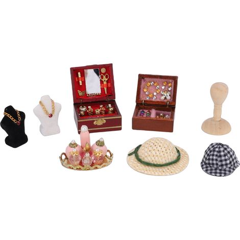 Accessoires maison de poupée 1:12 Bois massif Parure bijoux chapeau parfum vintage décor réaliste miniature (1/5)