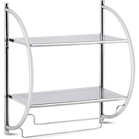 Estante de almacenamiento de pared en metal cromado 45 x 25 5 x 55 cm con 2 estantes y 2 barras 200000602