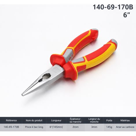 Pince à bec long 6 pouces 165 mm type allemand en acier Cr-V poignées TPR 97 mm 22 × 5 × 3 cm 195 g – Livraison gratuite (1/2)