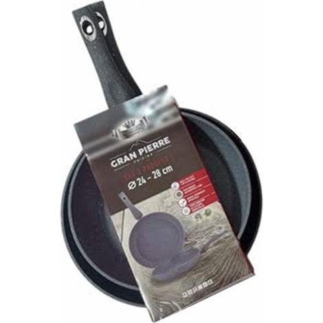TRADE SHOP - Set 2 Padelle ⌀24-28 Cm Antiaderenti Effetto Pietra Fondo Induzione Con Manico Ergonomico - (1/3)