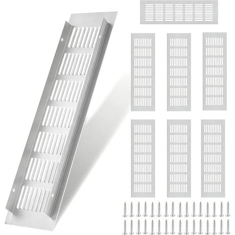 Lot de 8 grilles d'aération rectangulaires en aluminium 80 x 200 mm Avec 32 vis Pour armoire à chaussures salle de bain cuisine salon Blanc (1/5)