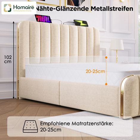 Bettgestell LINEN beige aus Polyester 215 x 147 x 101 cm HOMAIRE (1/5)