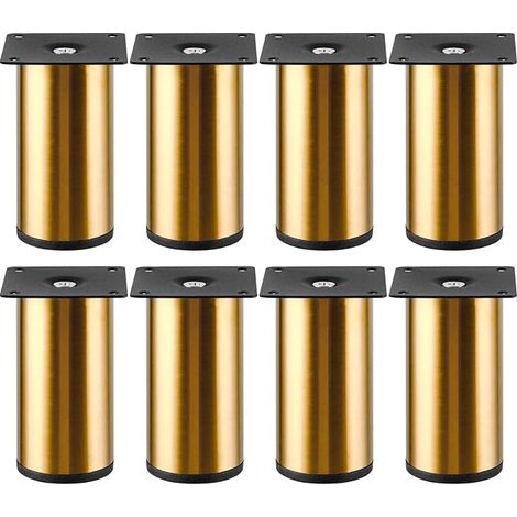 YAYODS Juego de 8 patas doradas para muebles de 10 cm – Patas de metal resistentes para muebles – Patas ajustables en altura para armarios +10 mm – Patas robustas para cómodas, sofás, mesas de centro  (1/5)