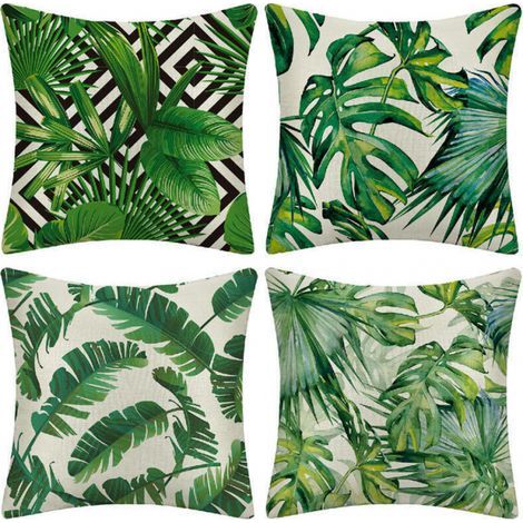 Outdoor Cushion Cover, Set of 4 Waterproof Green Tropical Plant Pattern Sofa Pillowcase for Patio Garden Living Room Bedroom Decoration, 45x45cm - Tropical Plants 01 (1/5)