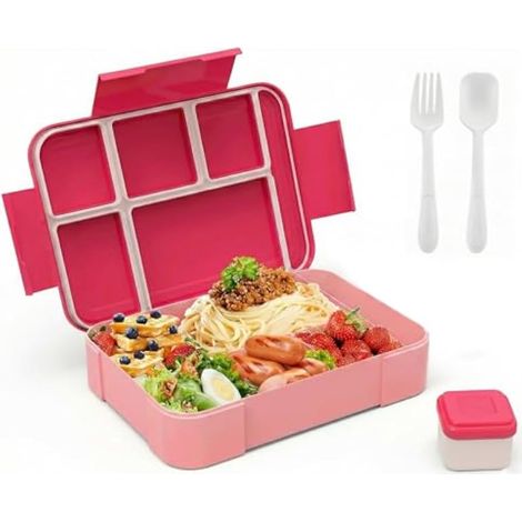 Bento Lunch Box 6 Compartiments avec Couverts & Pot à Sauce, Bote à Lunch Hermétique Sans BPA, Boite Repas Micro-ondable, Meal Prep Containers Snack Box pour Travail, Pique-Nique, Voyage (1/5)