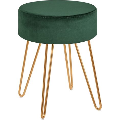 Sgabello in tessuto di velluto verde con gambe in metallo oro 35x35x45 cm TABO09076
