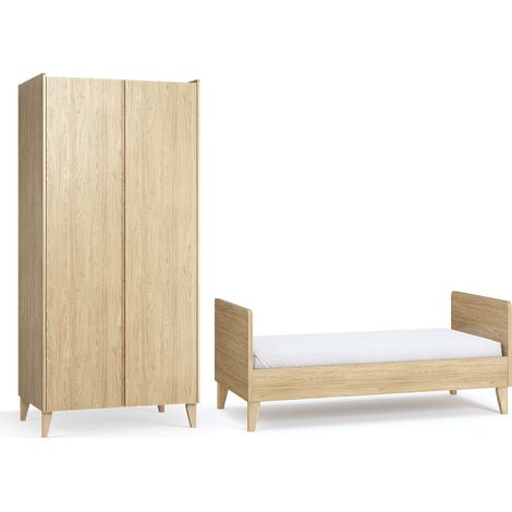 Mitwachsendes Bett 70x140 und 2-türiger Schrank Vox Muve Holz