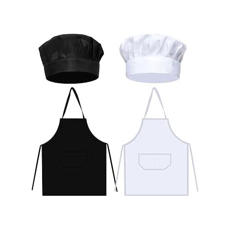Ensemble tablier et toque de chef noir et blanc
