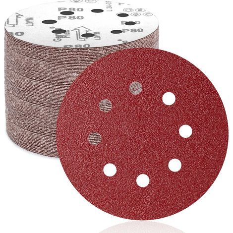 50 Sanding Discs 125mm, 8 Holes, 80 Grit, Aluminum Oxide, For Random Orbital Sanders (1/5)