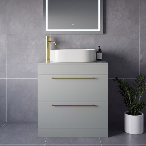 Napoli 460 Gloss Grey Pearl 800mm 2 Drawer Vanity Unit for Countertop Basins - 800mm - Brushed Brass 480mm Handle