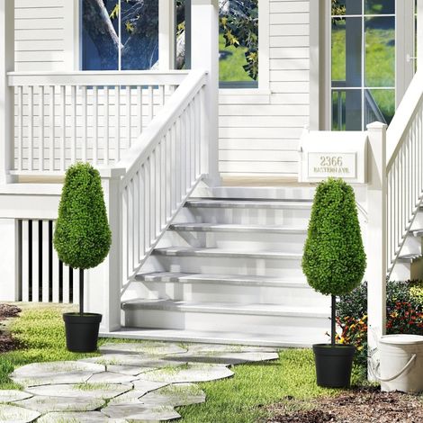 Lot de 2 faux buis artificiels 90cm, plantes en forme de larme, arbustes en pot pour décoration intérieure moderne (1/4)