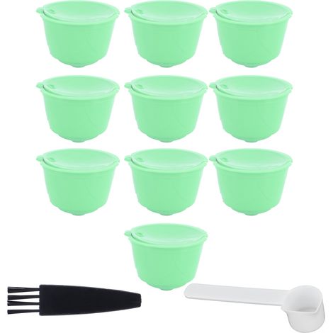 Set de Capsules de Café en Acier Inoxydable avec Filtre pour Machine DOLCE GUSTO (Vert, 10 Capsules, 1 Cuillère, 1 Brosse) (1/5)