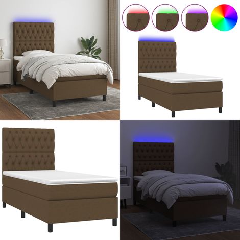 Sommier à lattes de lit et matelas et LED Marron foncé 90x190cm - Sommier Tapissier - Lit Plateforme - Matelas Avec Led - Éclairage LED - Tête De Lit Ajustable - Home & Living (1/5)