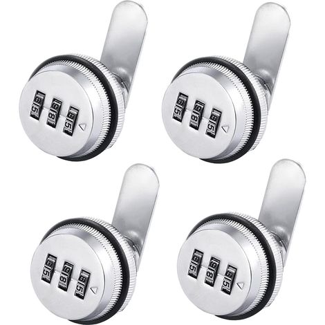 Ensemble de 4 serrures à combinaison pour armoire, alliage de zinc, serrure à combinaison pour tiroir, 30 mm, argent. (1/5)