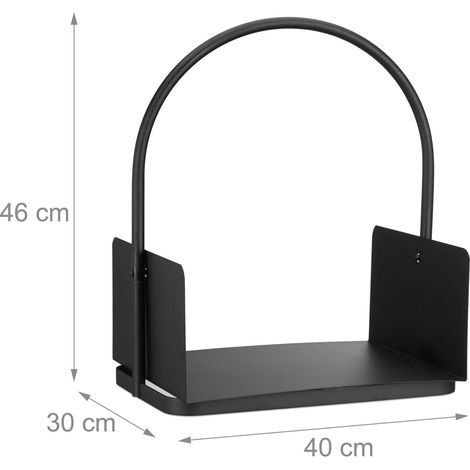 Panier de rangement pour bois de chauffage porte-bûches en acier avec poigné noir (1/3)