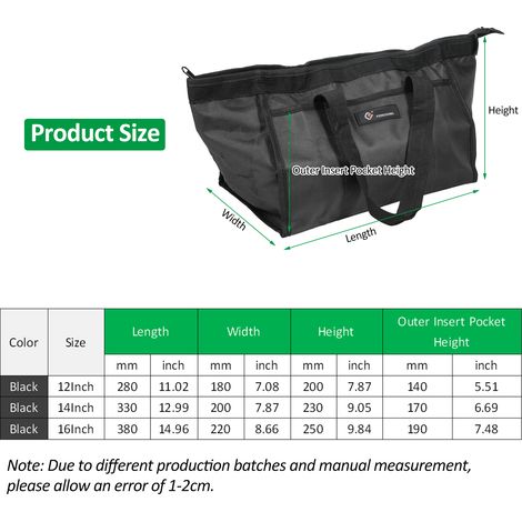 PENGGONG 109-4 Borsa porta attrezzi di grandi dimensioni, resistente all'usura, portatile, multifunzionale, in spesso tessuto Oxford impermeabile, nera, 40,6 cm (16 pollici). (1/5)