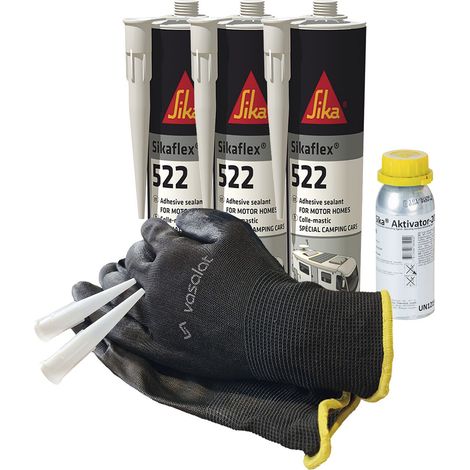 Sikaflex 522 Caravan schwarz 3x 300ml mit Aktivator 205 und 5x Düsenspitzen ideal zur Abdichtung von Aluminium, Stahl und Kunststoff (1/3)