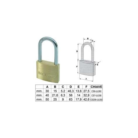 LUCCHETTO OTTONE ARCO LUNGO mm.50 QUALITY